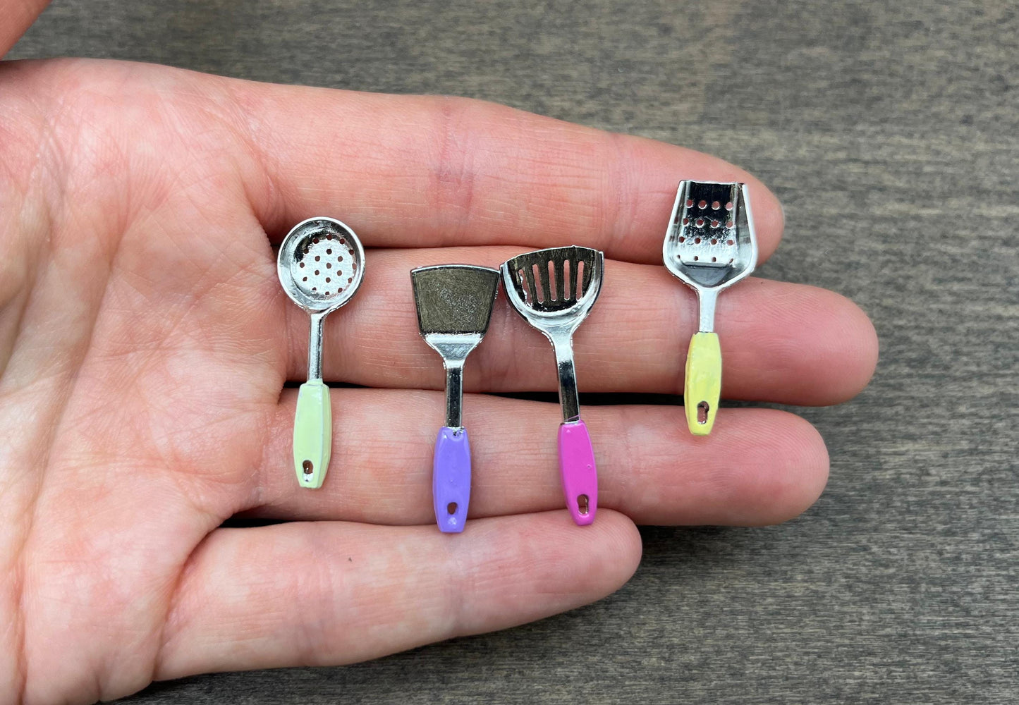 Miniature Utensils Spatula Ladle Slotted Spoon Whisk. Dollhouse Kitchen Accessories. 1:12 Scale