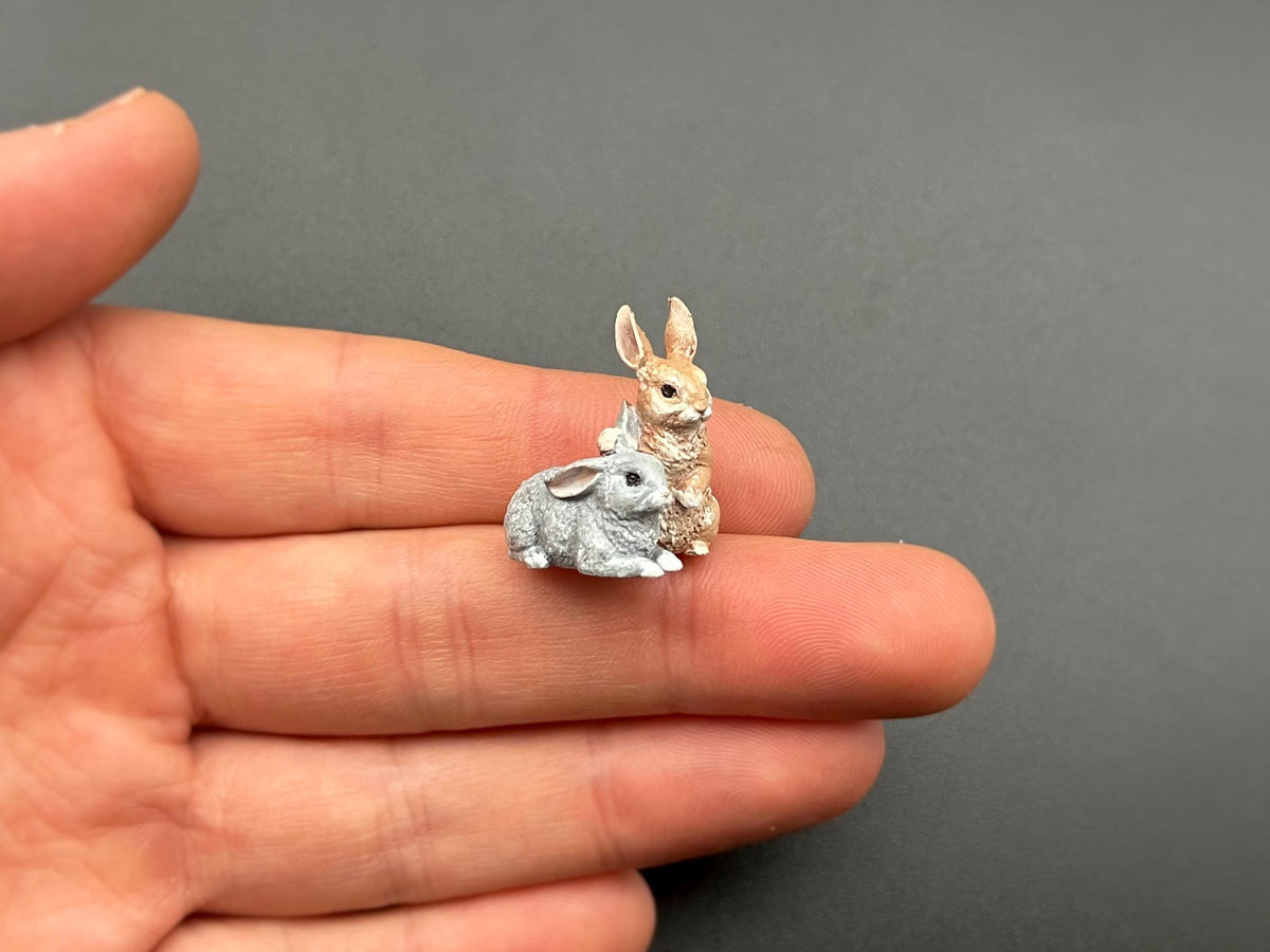 Miniature Bunny Rabbits 1:12 Scale Hand-Painted Group View