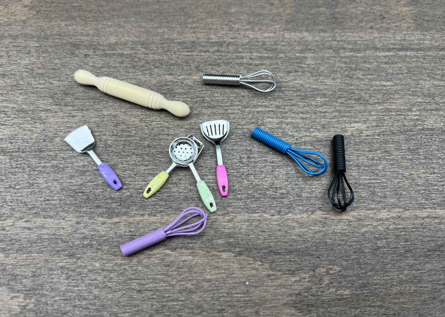 Miniature Utensils Spatula Ladle Slotted Spoon Whisk. Dollhouse Kitchen Accessories. 1:12 Scale