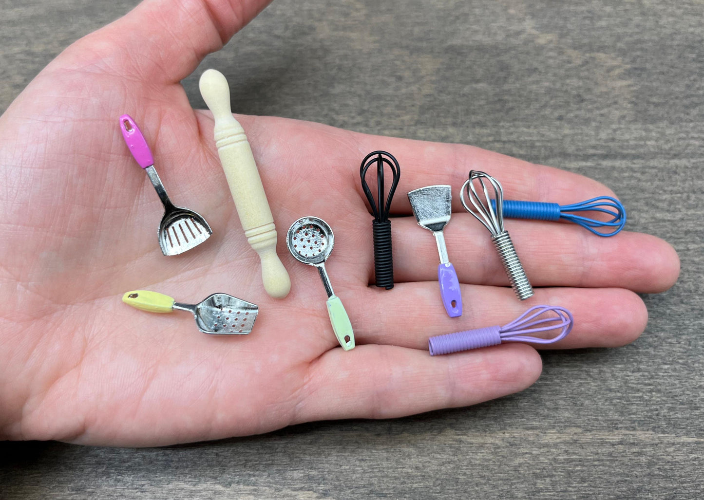 Miniature Utensils Spatula Ladle Slotted Spoon Whisk. Dollhouse Kitchen Accessories. 1:12 Scale