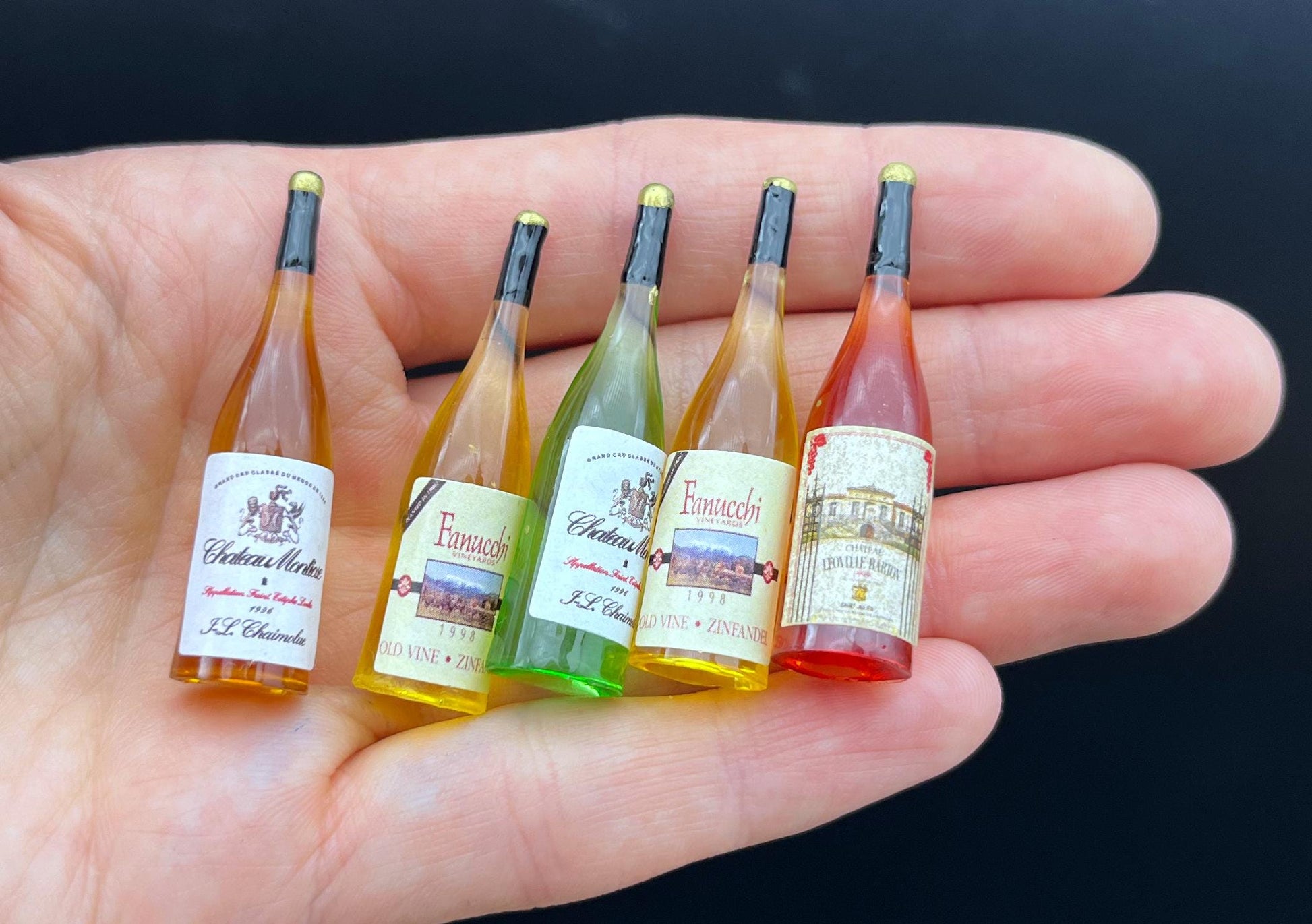 Miniature Wine Rack Close-Up Bottles Glasses Handmade