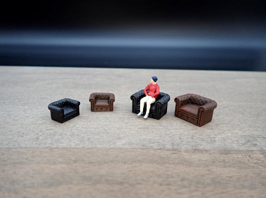 Vintage Chesterfield Brown or Black Sofa. Miniature 1:64 or 1/87 Scale Furniture