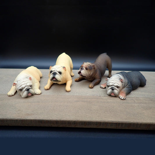 Miniature English Bulldog Models. Sleeping and Playing. 1:6 Scale Dog Miniatures