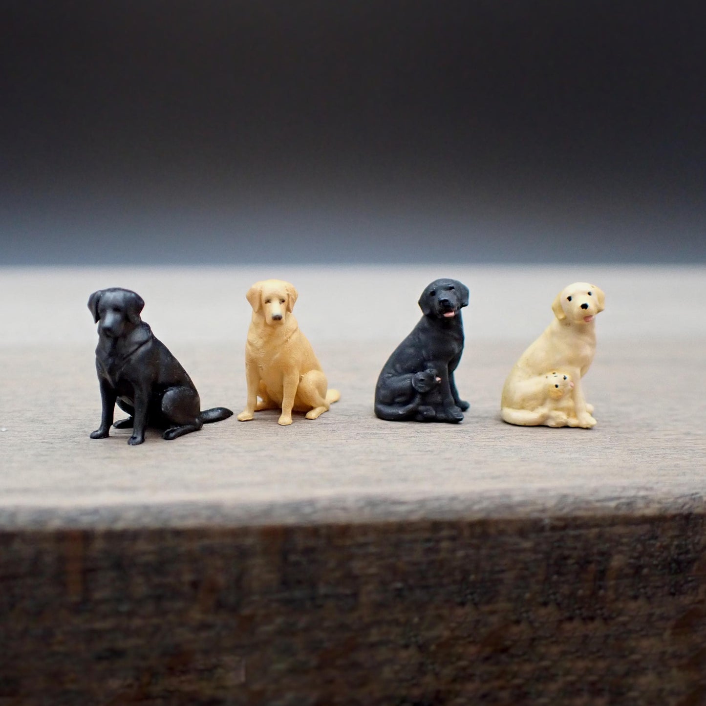 Labrador Dogs with Their Puppies. Miniature 1:64 Scale Pets