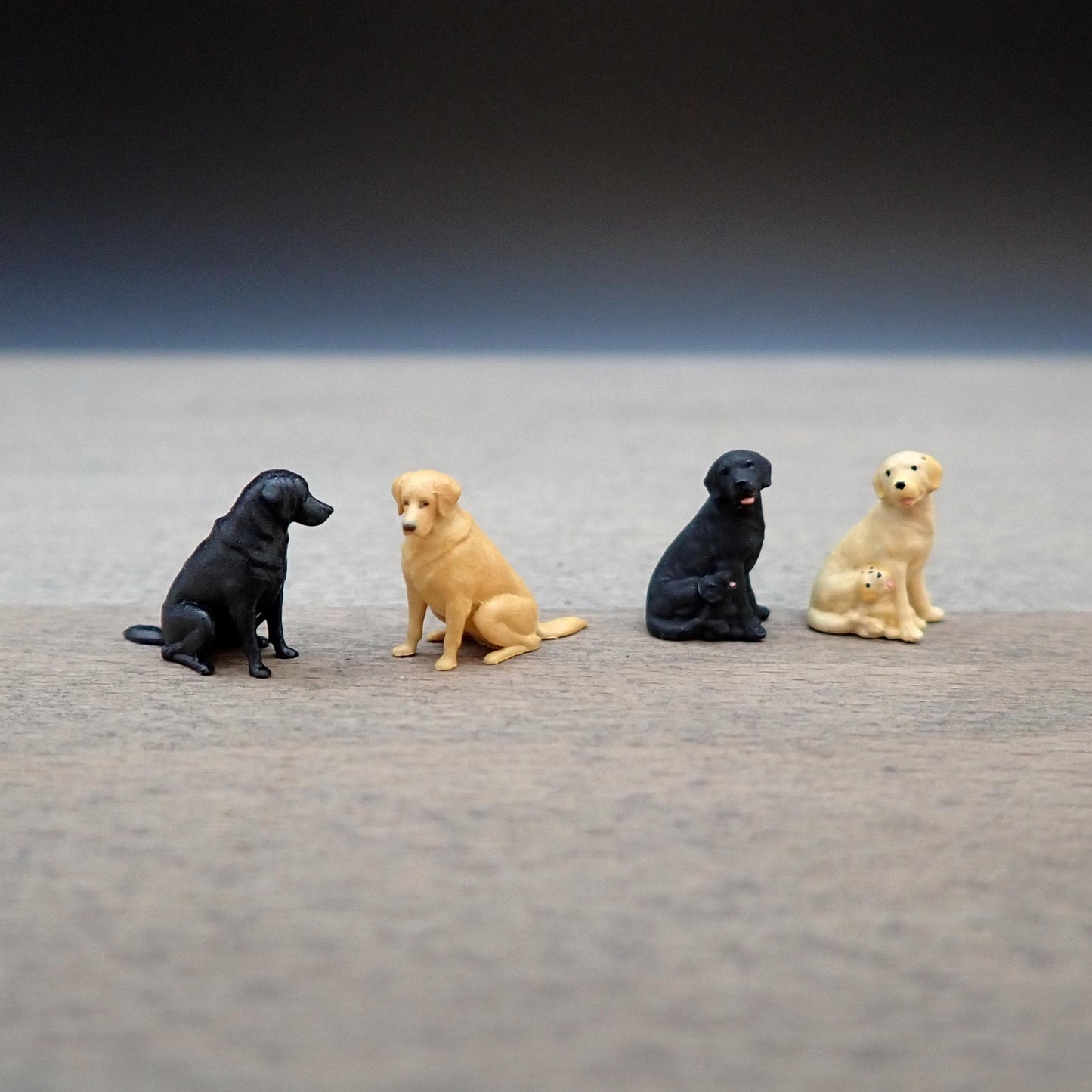 Labrador Dogs with Their Puppies. Miniature 1:64 Scale Pets