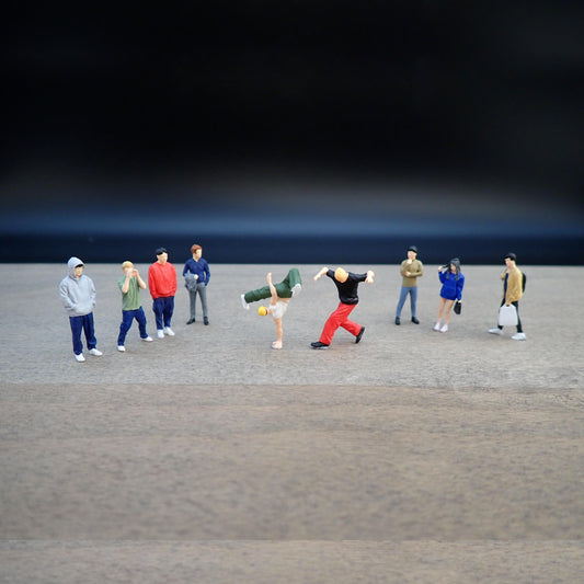 Crowd of People Watching Breakdancers. Miniature 1:64 Scale Figures