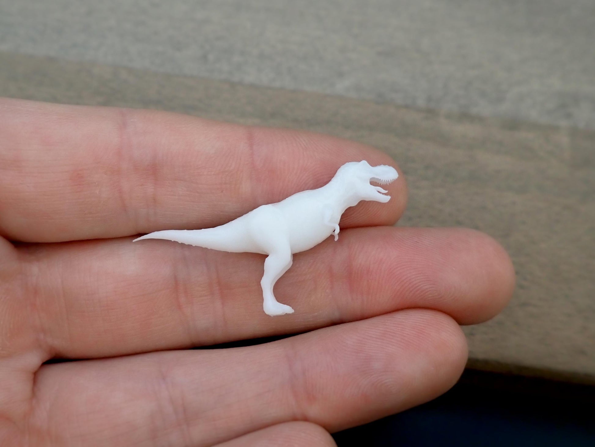 Miniature T-Rex Dinosaur Painted Unpainted 0.9 Inches Scale Comparison