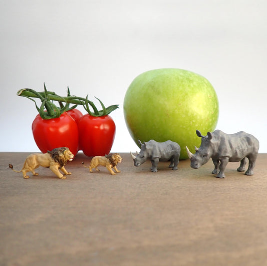 Miniature Lion and White Rhino. 1:87 or 1/64 Scale Animal Figures