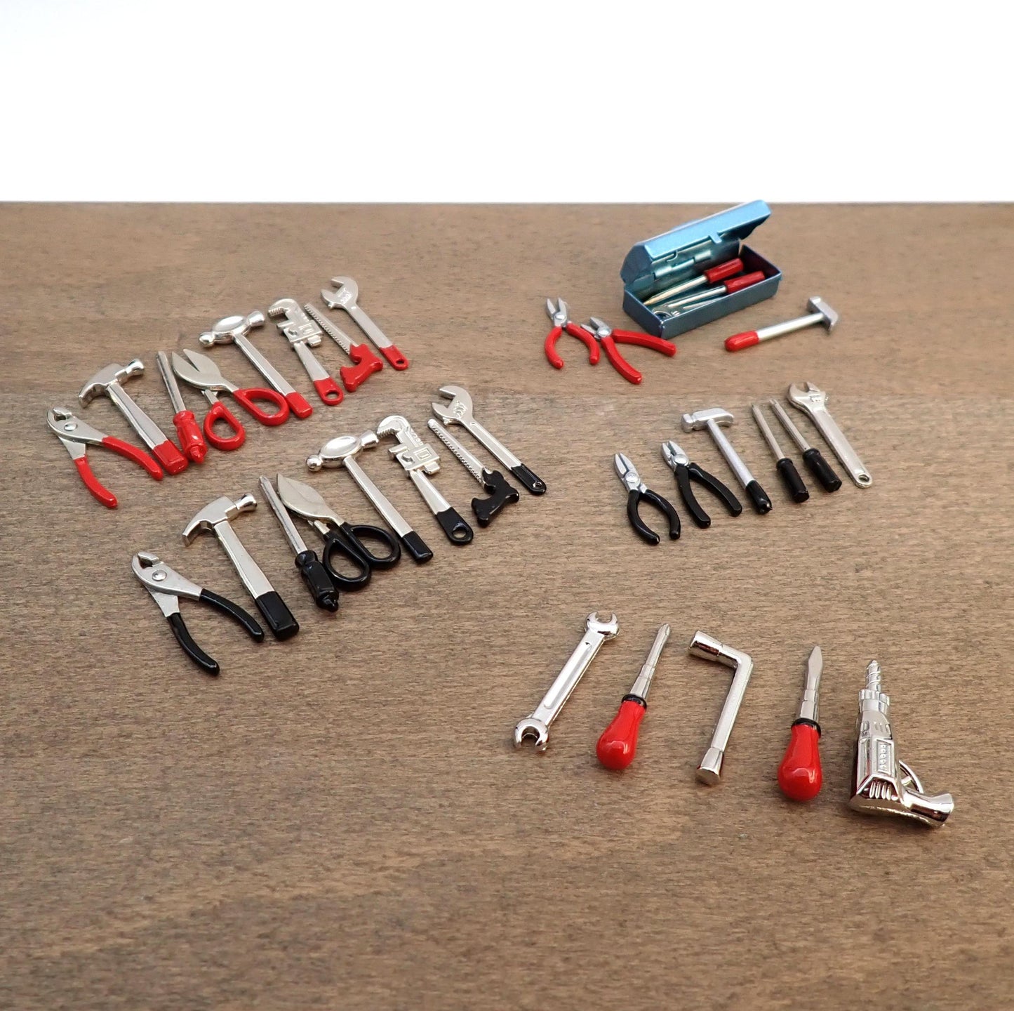 Miniature Handheld Tools and Toolbox. Dollhouse DIY Accessories. Scale 1:6 and 1/12