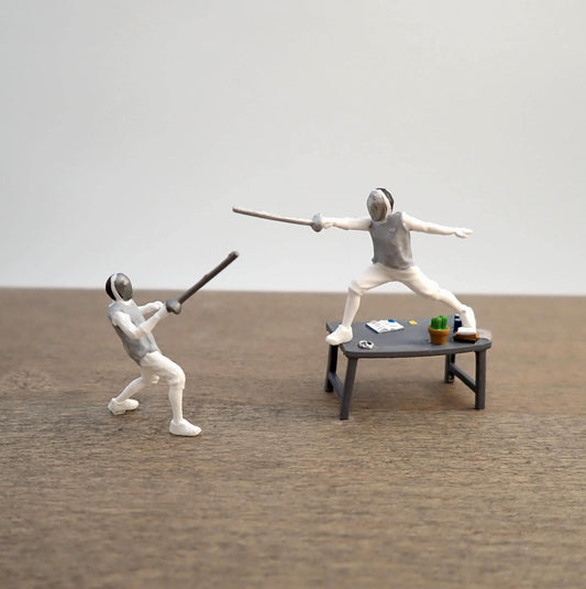 Two Duelling Fencers. Realistic Miniature 1:64 Scale Figures