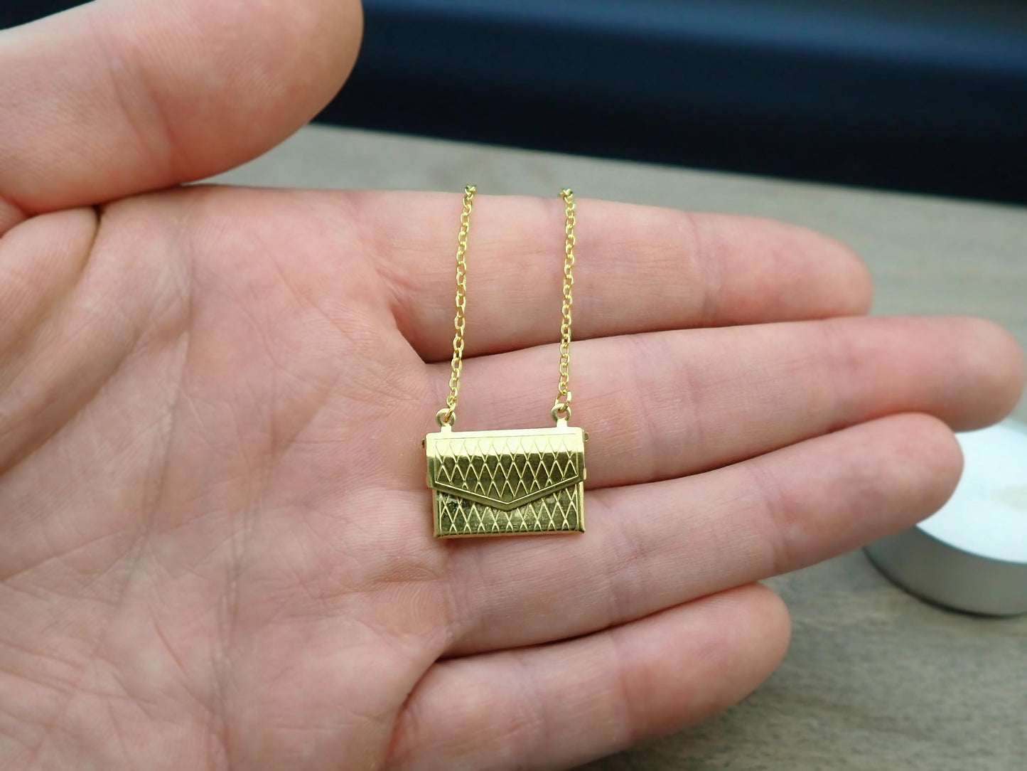Miniature Gold Handbag. 1:12 Scale Dollhouse Fashion Accessory