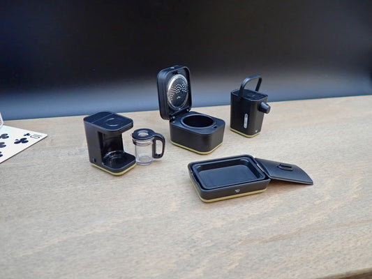 Miniature Kitchen Cooking Appliances. Coffee Machine, Rice Cooker, Water Dispenser, Chafing Dish.  1:12 Scale