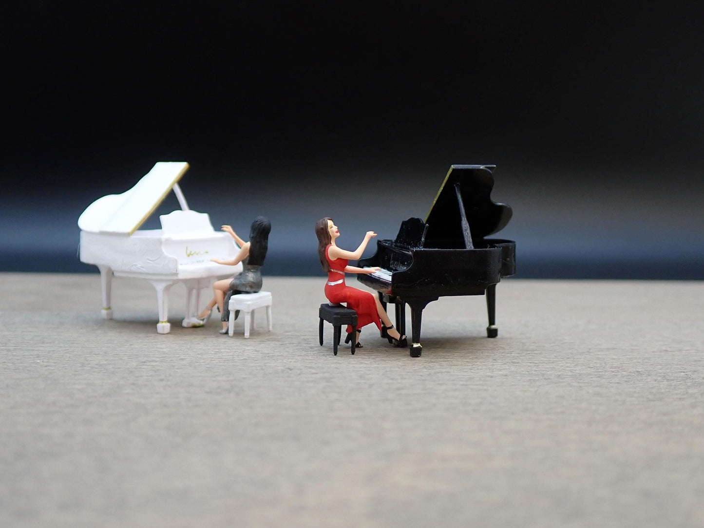 Miniature Pianist, Piano and Stool. 1:64 Scale Hand-Painted Musician