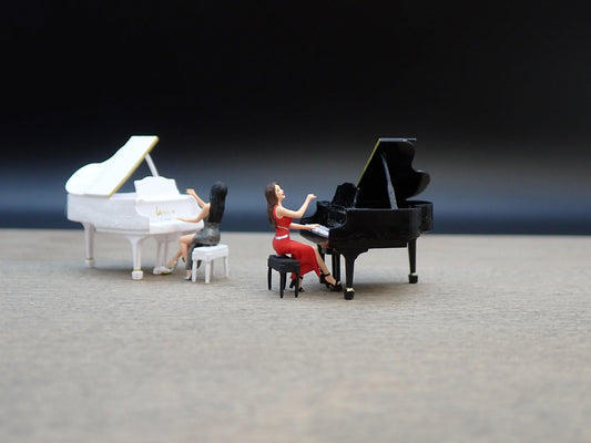Miniature Pianist, Piano and Stool. 1:64 Scale Hand-Painted Musician