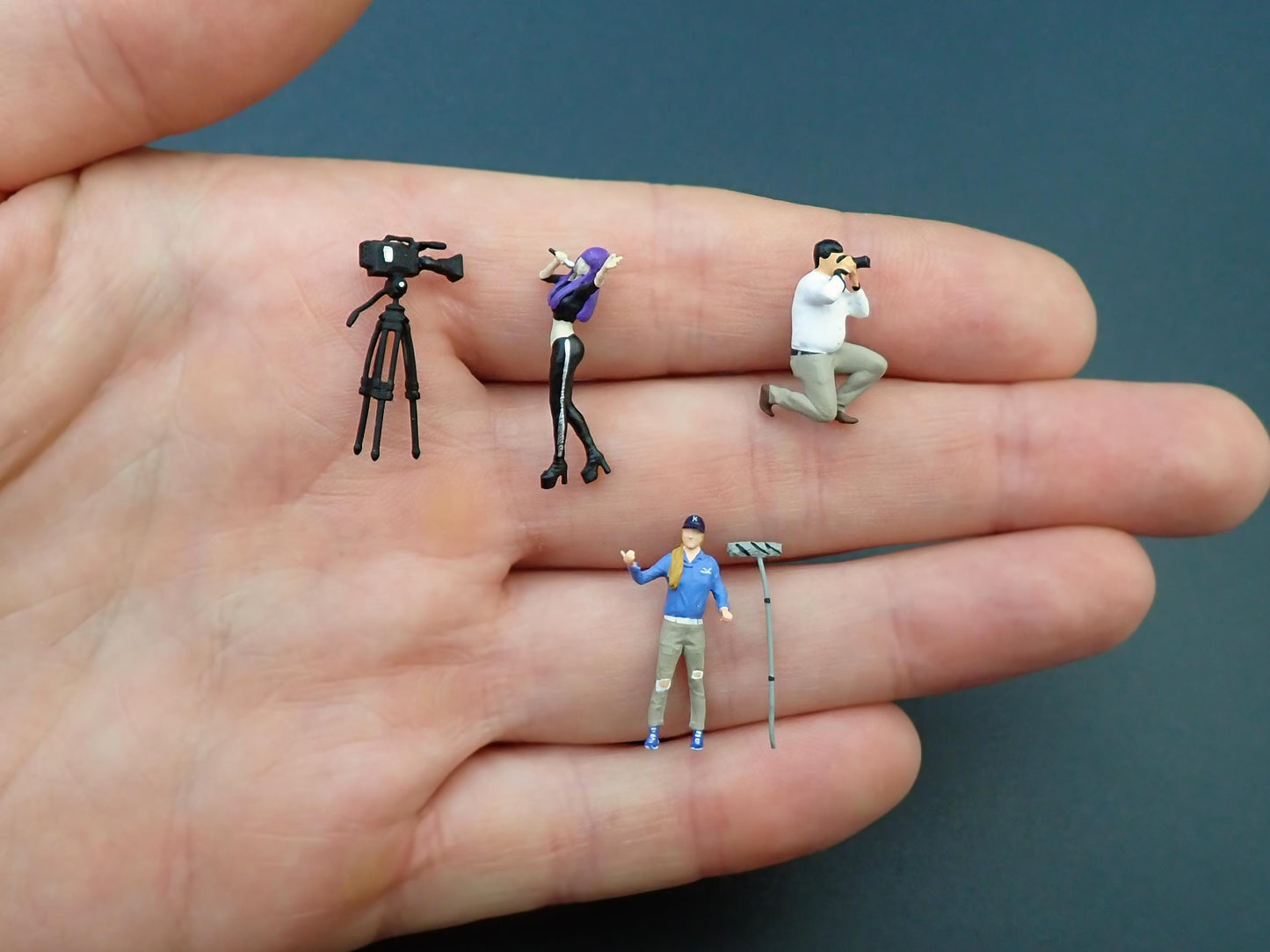 Miniature Video Camera, Singer, Sound Crew, Boom Microphone, Photographer. 1:64 Scale Figures