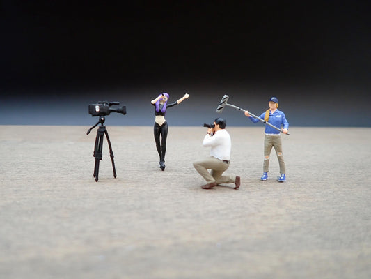 Miniature Video Camera, Singer, Sound Crew, Boom Microphone, Photographer. 1:64 Scale Figures