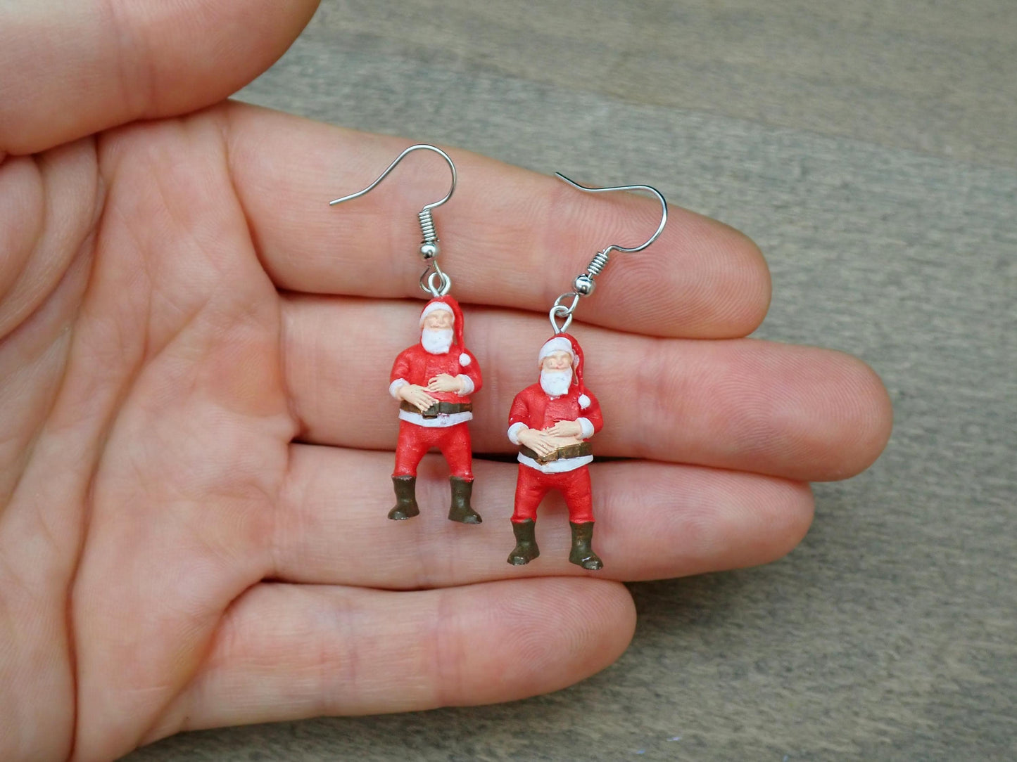 Jolly Santa Earrings. Hand-Painted. Christmas Holiday Jewelry Gift