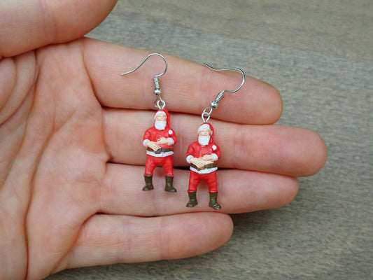 Jolly Santa Earrings. Hand-Painted. Christmas Holiday Jewelry Gift