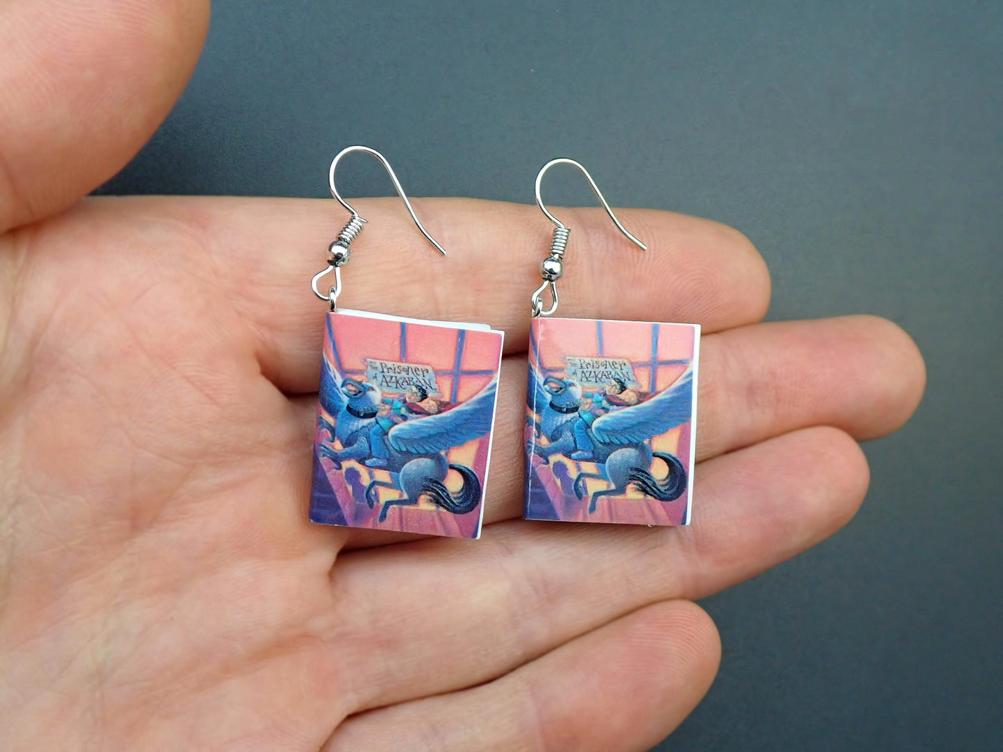 Harry Potter Book Earrings Miniature Dangle Jewelry Front View