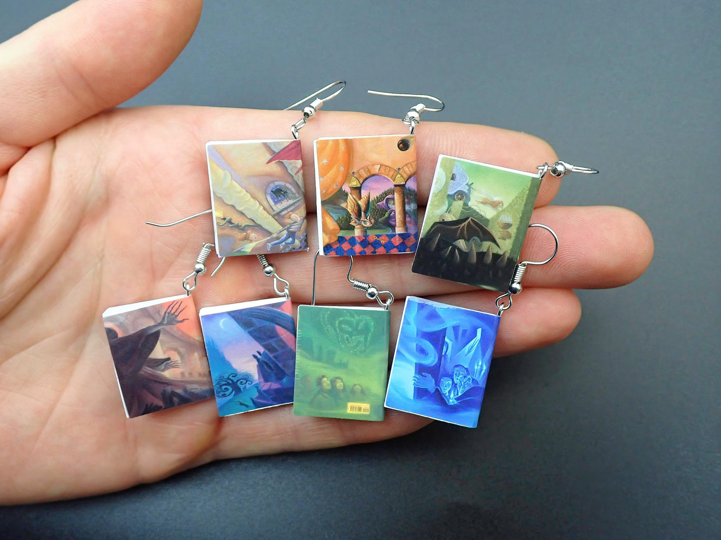 Harry Potter Miniature Book Earrings Dangle Detail Close-Up