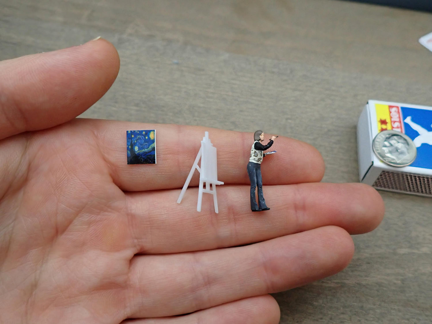 Miniature Artists Painting on Easel. 1:64 Scale. 1 Inch Tall.