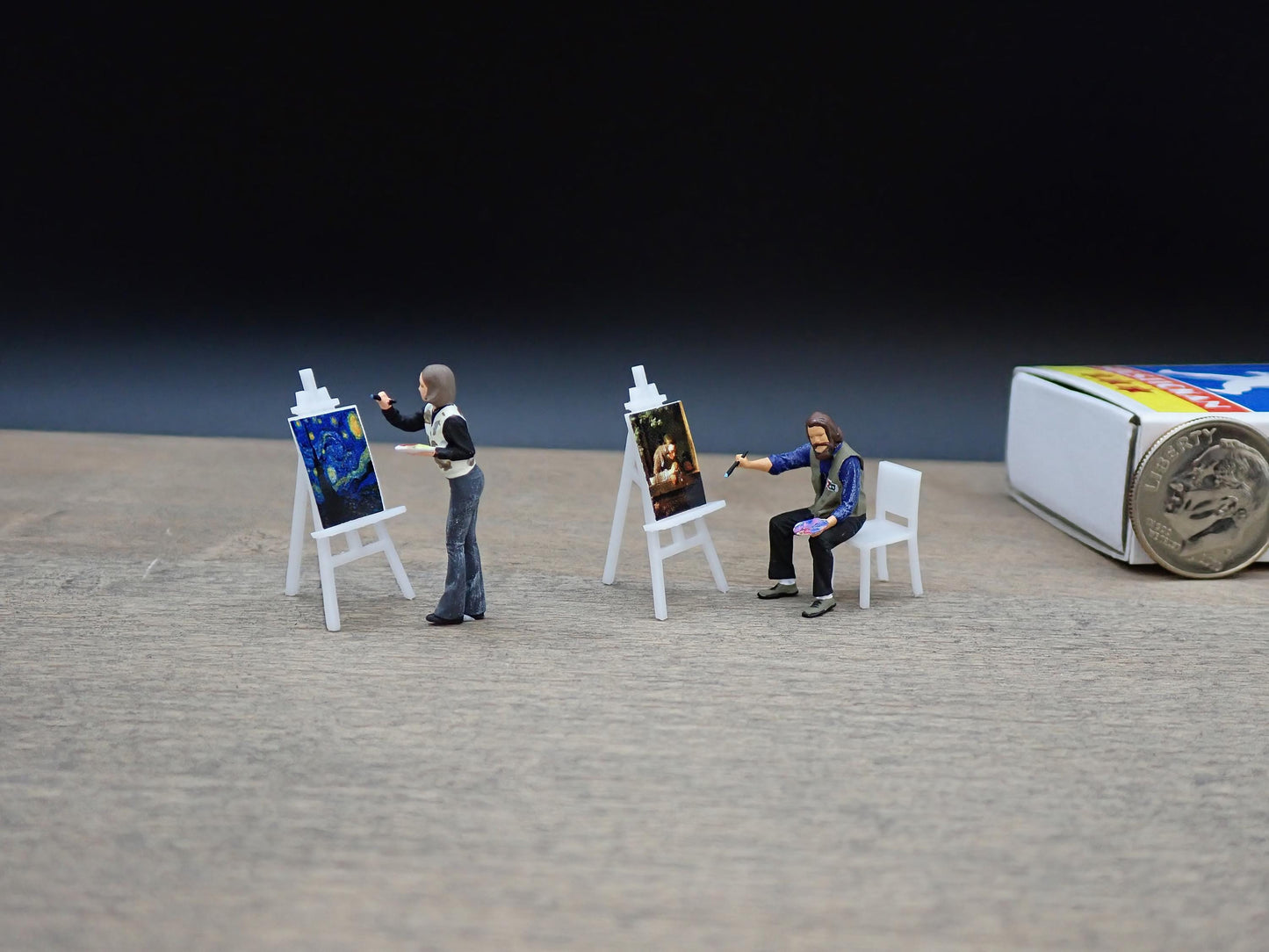 Miniature Artists Painting on Easel. 1:64 Scale. 1 Inch Tall.
