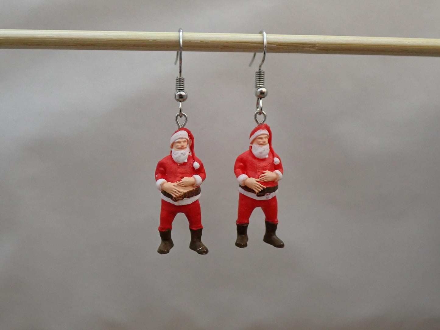 Jolly Santa Earrings. Hand-Painted. Christmas Holiday Jewelry Gift