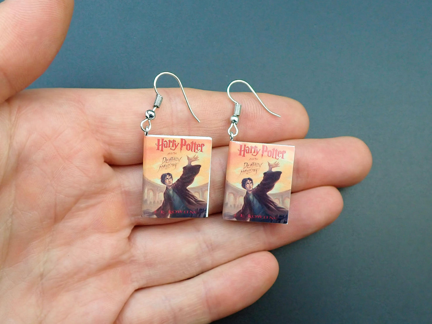 Harry Potter Book Earrings Dangle Jewelry Scale Detail