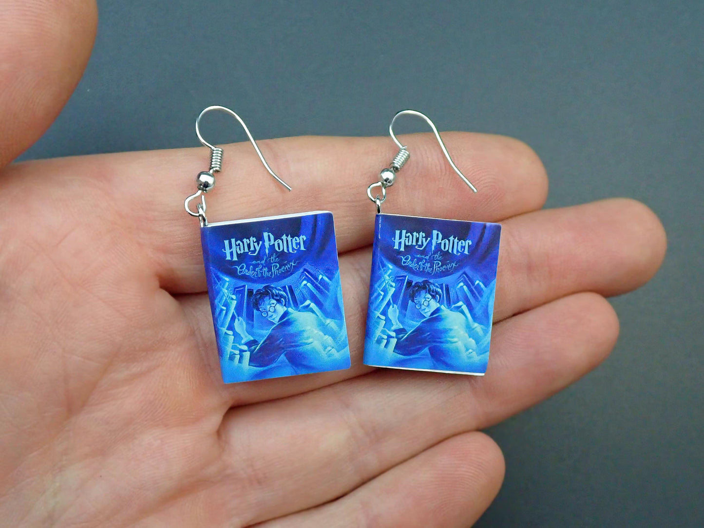 Harry Potter Book Earrings Dangle Jewelry Angle View