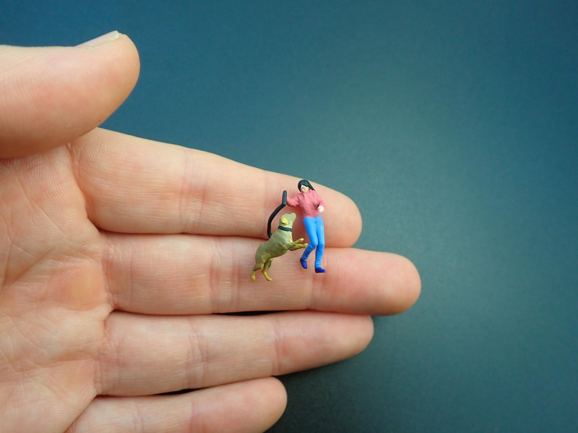 Miniature Pet Owner with Cat 1:64 Scale Hand-Painted Figure