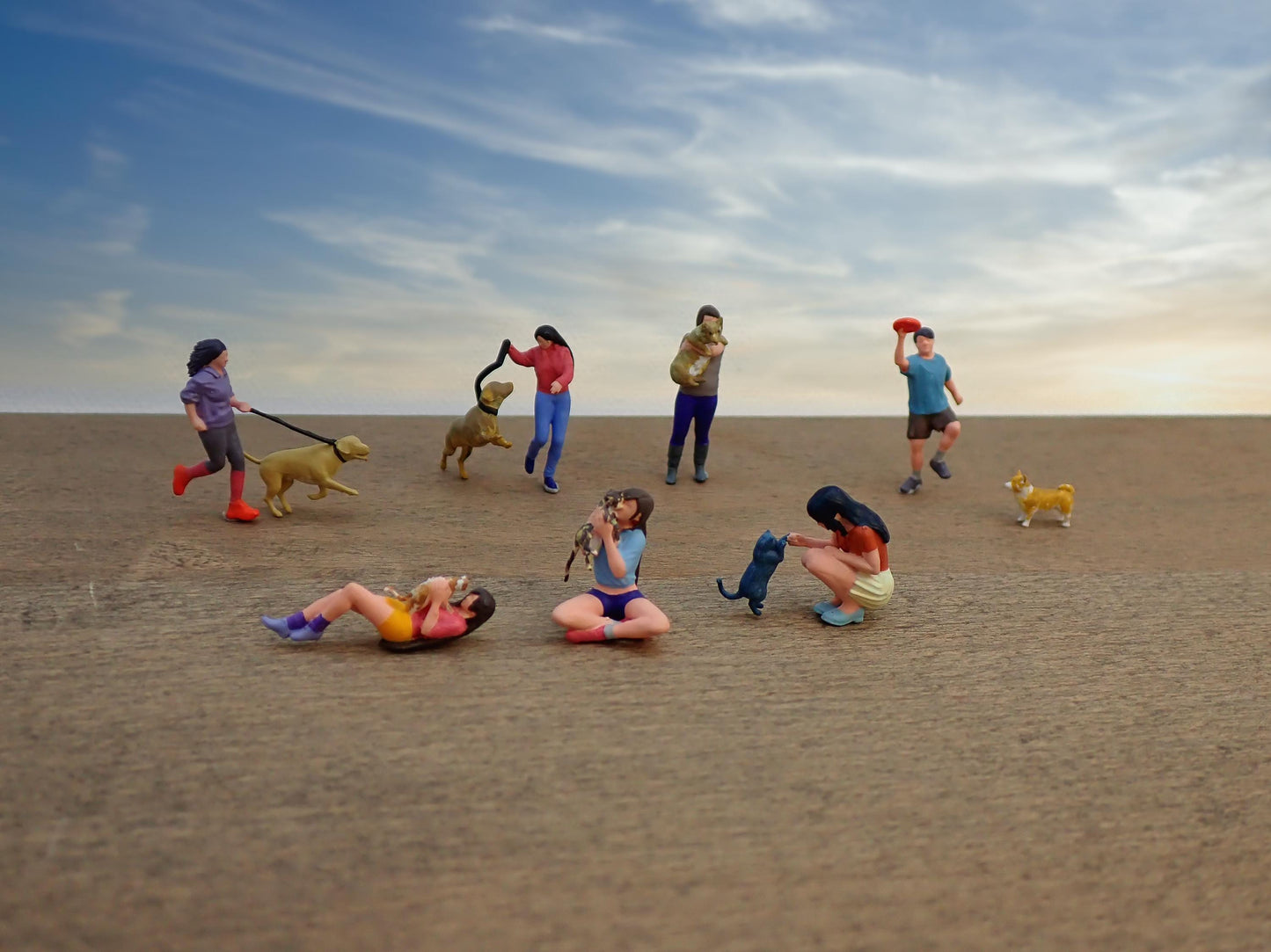 Miniature Pets and Pet Owners. 1:64 Scale. Hand-Painted Realistic Figures
