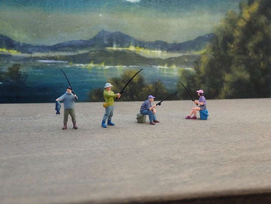 Miniature People Fishing. Realistic 1:64 Scale Models / Figures