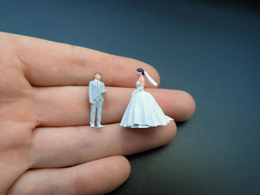 Miniature Bride and Groom Figures. Hand-Painted. 1:64 Scale