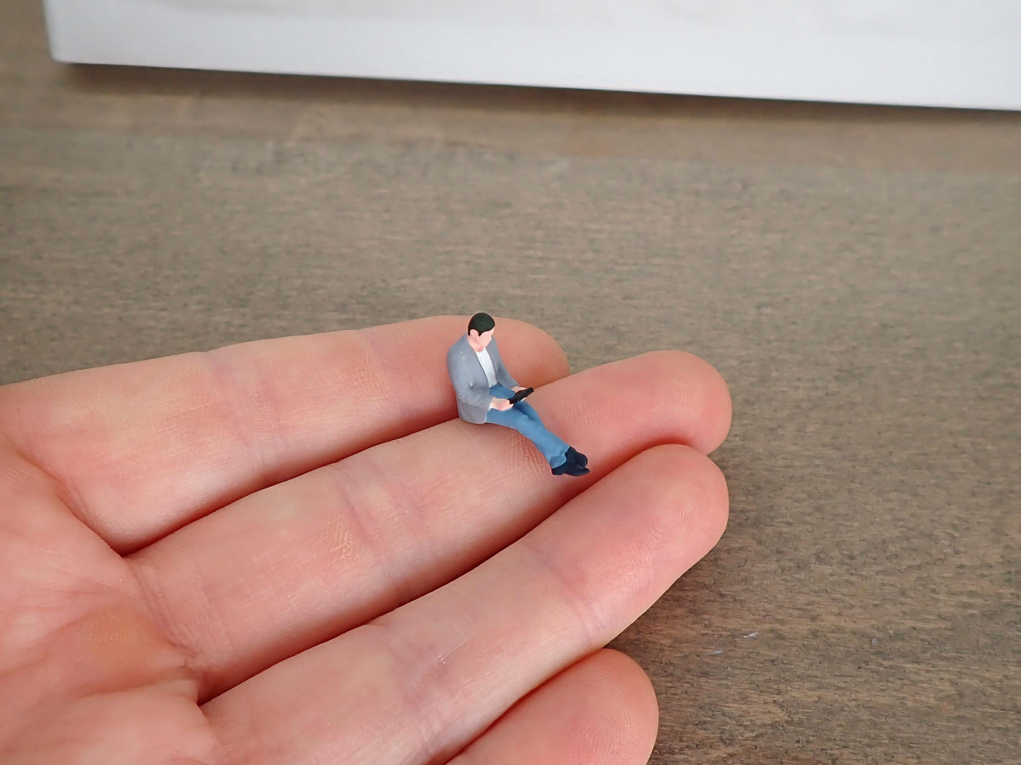 Miniature Person Sitting on Bench 1:64 Scale Realistic Figure