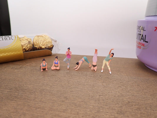 Handpainted Female Yoga Pose Miniatures. Diorama Figures for Model Railroad, Dollhouse, Architectural Model. 1:64 Scale