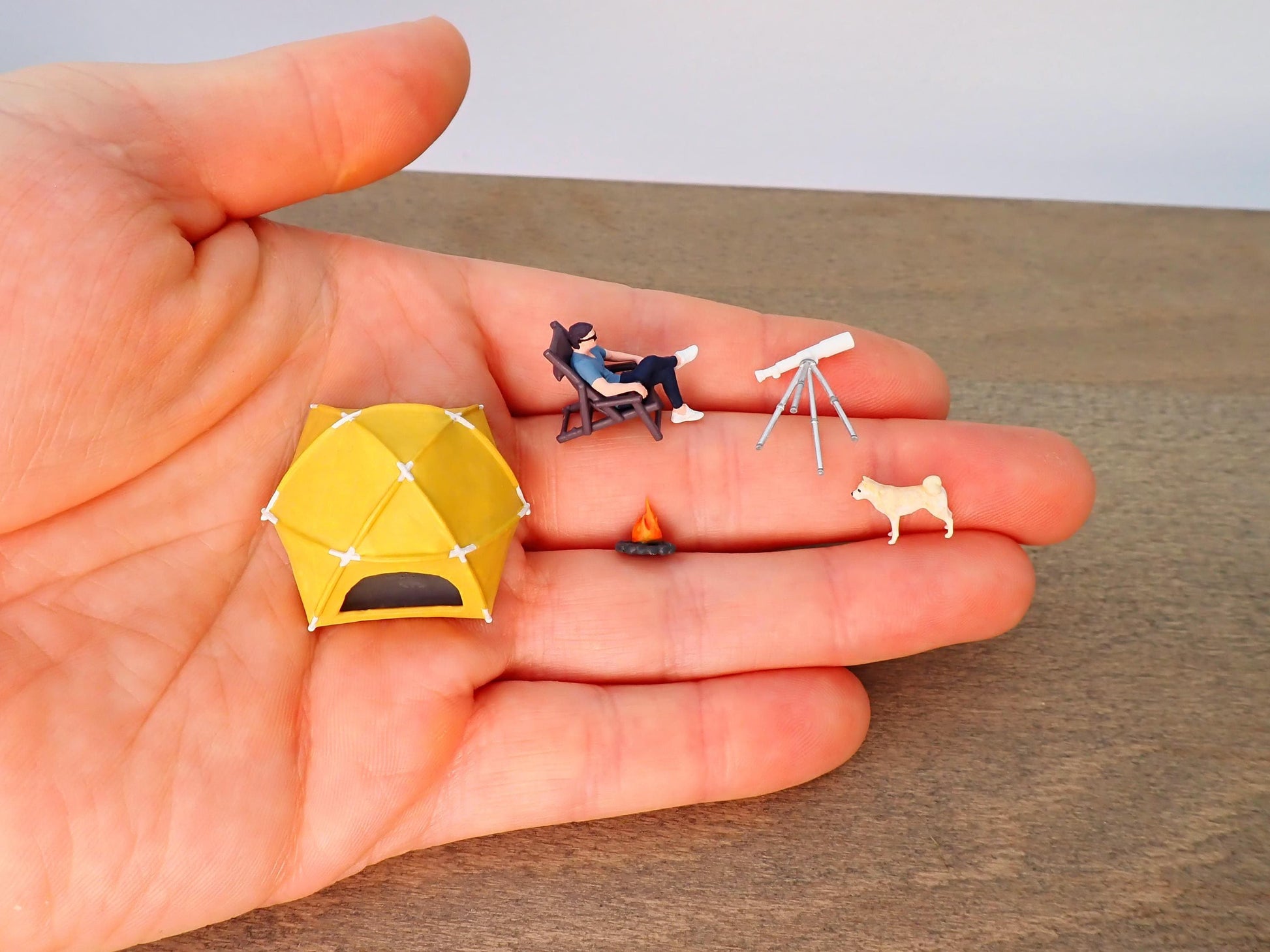Miniature Camping Scene with Telescope 1:64 Scale Diorama