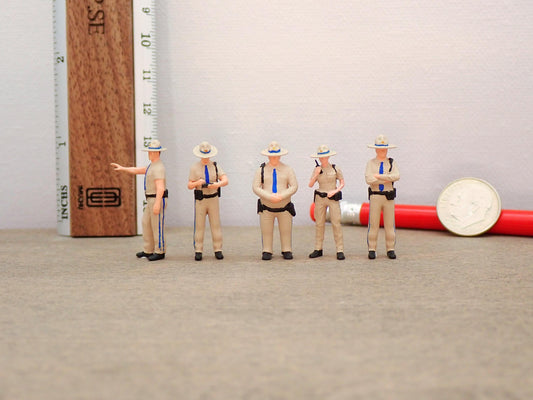 Highway Patrol Officers Set of 5 - Hand Painted 1:64 Scale Miniature Figures for Diorama, Diecast Car Display, Model Railroad Scene