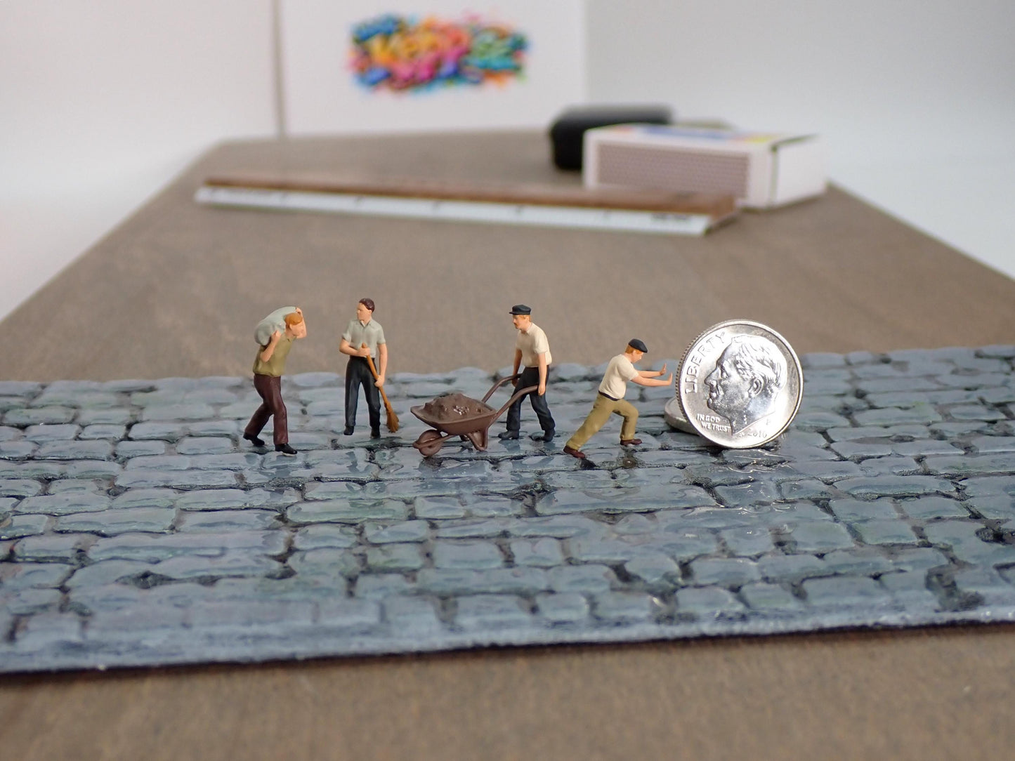 Miniature Farm Worker 1:87 HO Scale Hand-Painted Figure with Wheelbarrow