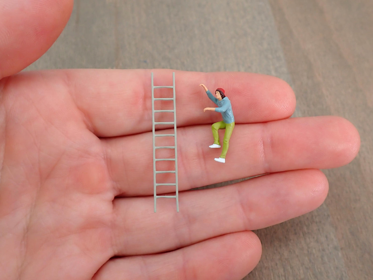 Miniature Man Climbing Ladder 1:64 Scale Hand-Painted Worker Figure Scale Comparison