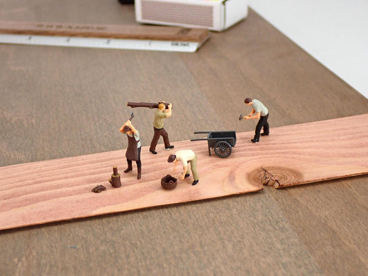 Hand-Painted Woodcutters 9 Piece Set 1:87 Scale Miniature Lumberjack with Wheelbarrow and Logs HO Scale