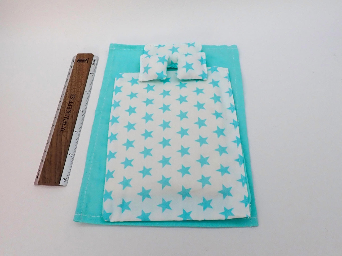 Dollhouse Bedding Set 1:12 Scale. Handmade Miniature Doll Bed Sheet Duvet & Pillows, Duck Star or Cherry Print