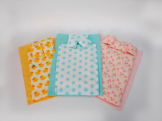 Dollhouse Bedding Set 1:12 Scale. Handmade Miniature Doll Bed Sheet Duvet & Pillows, Duck Star or Cherry Print