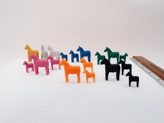 Mini Dala Horse Set of 3. Dollhouse 1:12 Scale Horse Figurines in 8 Colors. Shelf Decoration Accessory