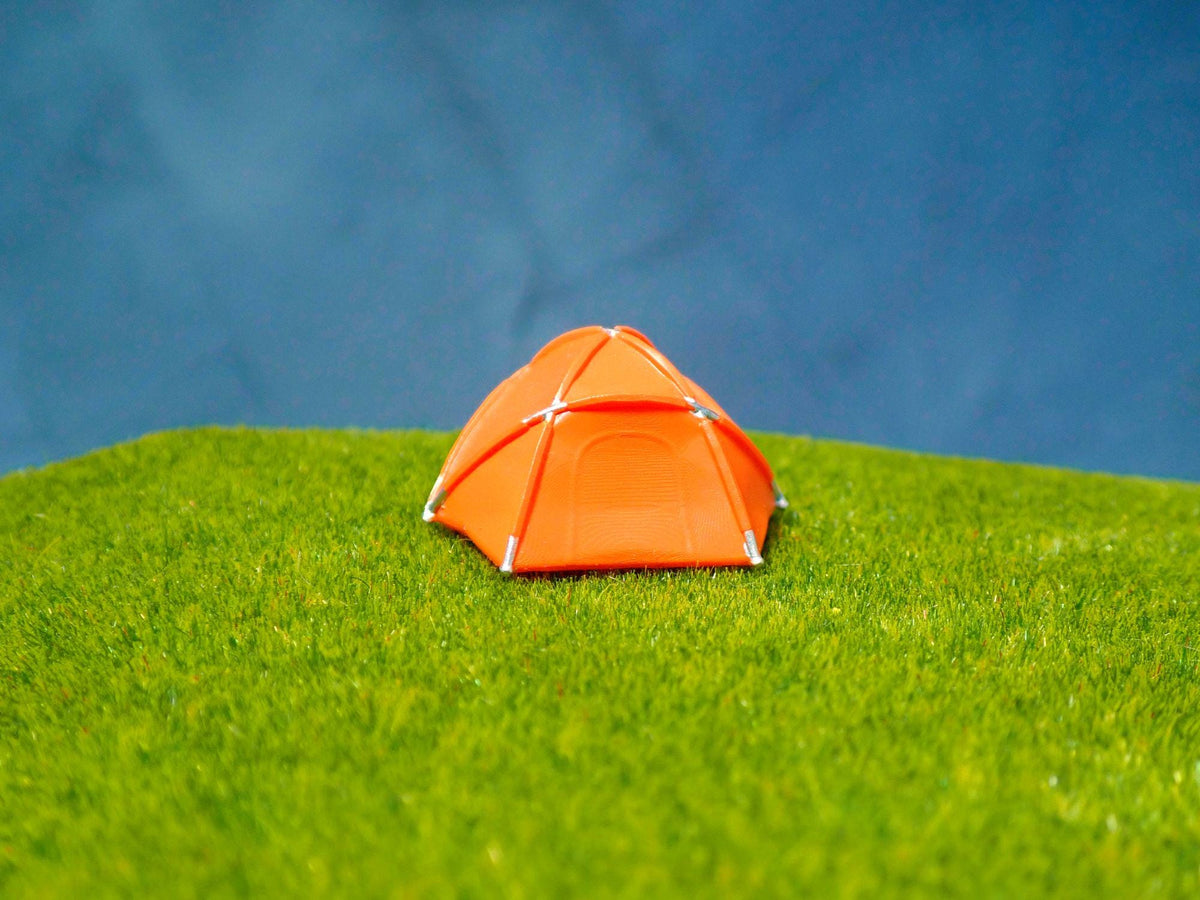Miniature Orange Camping Tent. 1:87 HO Scale Dome Tent. Model Railroad Diorama Campsite Accessory