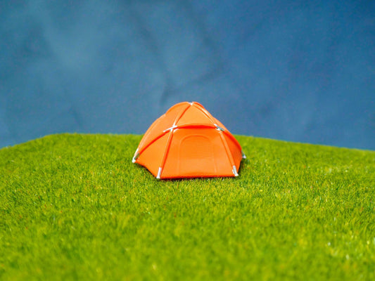 Miniature Orange Camping Tent. 1:87 HO Scale Dome Tent. Model Railroad Diorama Campsite Accessory