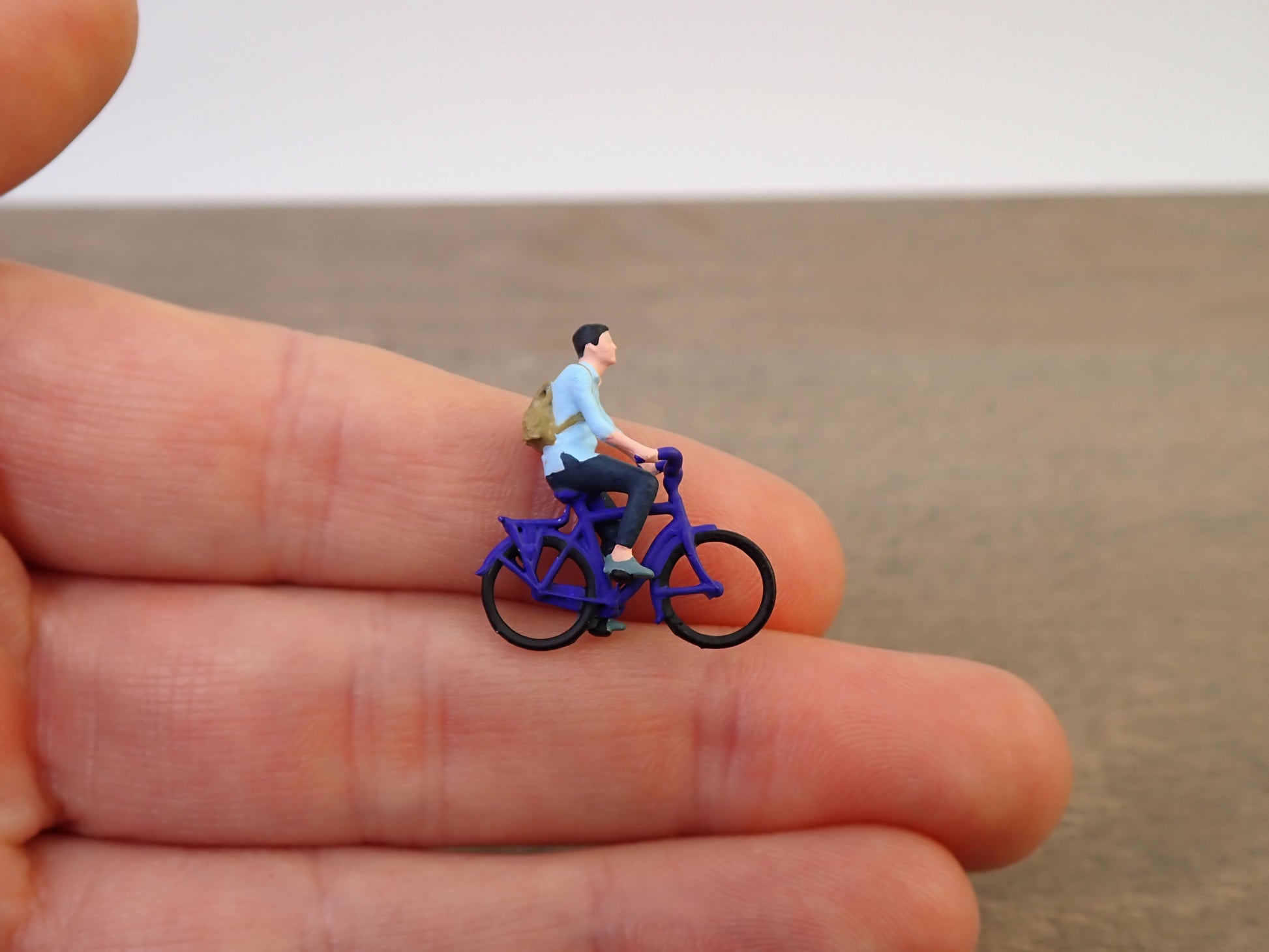 Miniature Cyclist on Bicycle Hand-Painted 1:64 Scale Side View